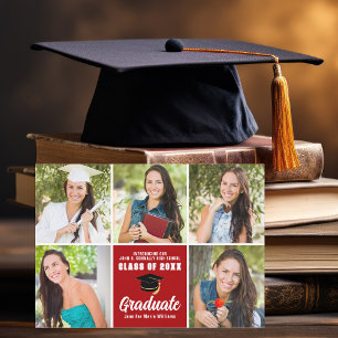 Faire-part Collage photo Red Graduate Diplôme personnalisé