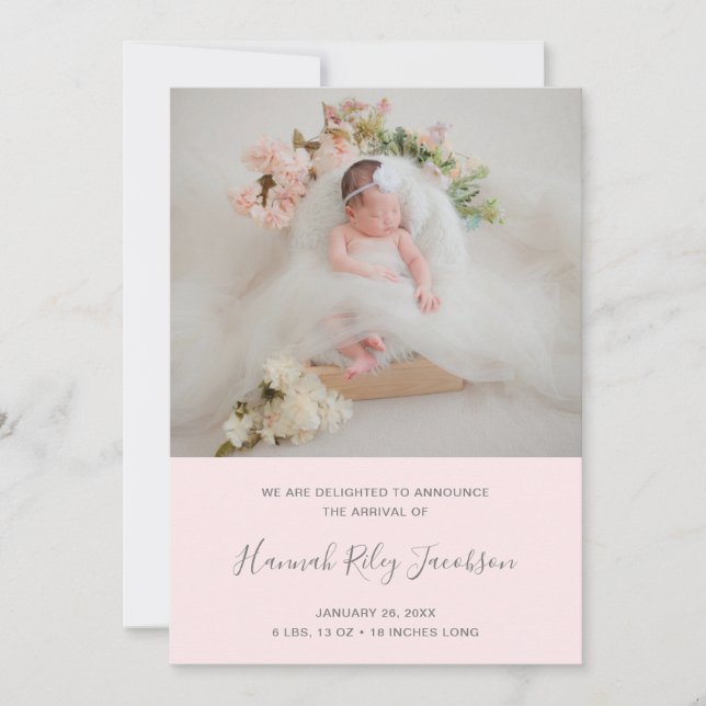 Faire-part Collage photo rose Naissance d'une nouvelle fille (Devant)