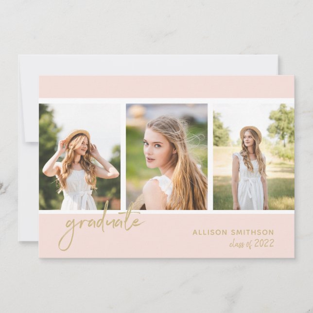 Faire-part Collage photo tendance Blush Pink Gold Graduation (Devant)