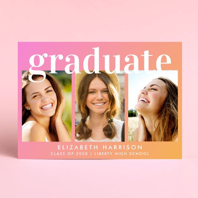 Faire-part Collage photo tendance Pink Orange Graduation (Share the pride and excitement of your graduate's achievement with friends and family near and far)