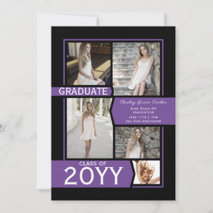 Faire-part Collage photo violet et noir Classe de graduation