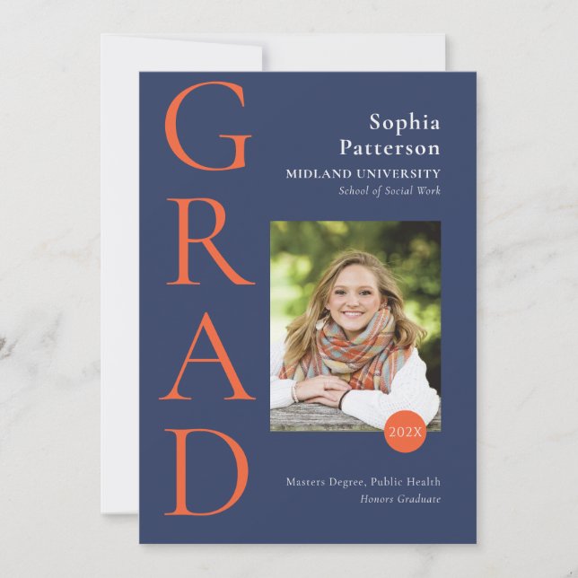 Faire-part College Graduate Photo Blue & Orange (Devant)