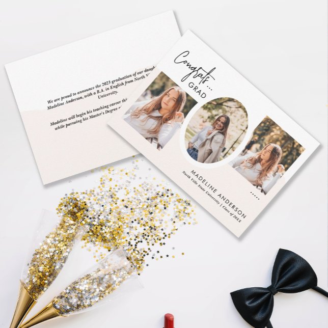 Faire-part Congrats Modernes Script 3 Photo Collage Graduatio (Créateur téléchargé)