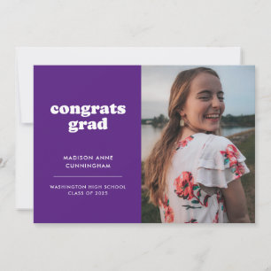 Faire-part Congrats violets et blancs Grad Photo Grad Grad