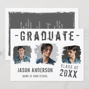 Faire-part Cool Grunge White 3 Photo Graduation