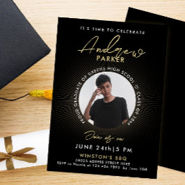 Faire-part Cool Moderne Graduation Black Gold Photo Invitatio