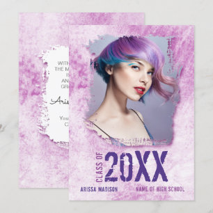 Faire-part Cool Moderne Grunge 2 Face Photo Rose Purple Grad