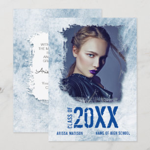 Faire-part Cool Moderne Grunge Double Face Photo Bleu Grad