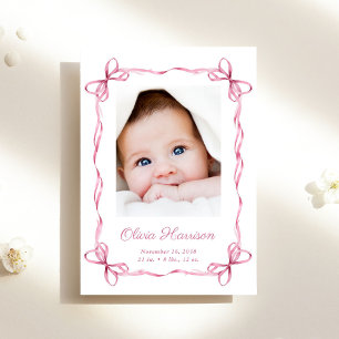 Faire-part Coquette Bows Baby Girl Photo Naissance