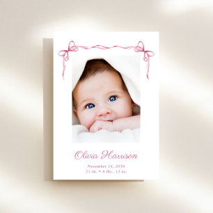 Faire-part Coquette Bows Photo Bébé Fille Naissance
