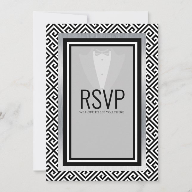 Faire-part Costume noir et argent pour enterrement de vie de  (Devant)