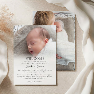 Faire-part Cottage à Ruban Rose Floral Bienvenue Bébé Photo
