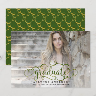 Faire-part Couleurs de l'école Vert Gold Photo Graduation