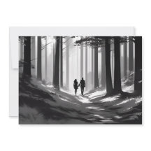 Couple en silhouette romantique, promenade en forê