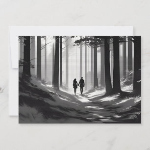 Faire-part Couple en silhouette romantique, promenade en forê