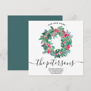 Faire-part Couronne de Noël au gui aquarelle déménagement