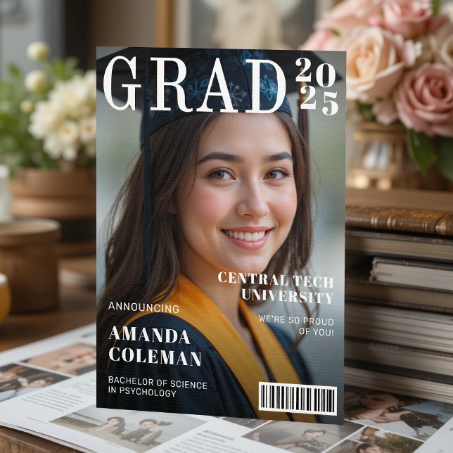 Faire-part Couverture du magazine - Diplôme photo (Magazine Cover Photo Graduation Announcement
)
