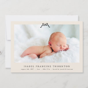 Faire-part crème simple élégant noir photo bébé