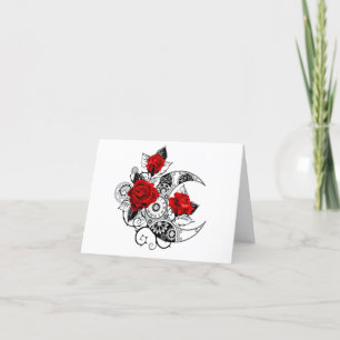 Faire-part Croissant mécanique avec roses rouges
