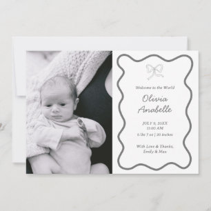 Faire-part Custom Dark Grey Bow Wavy Boho Collage bébé naissa