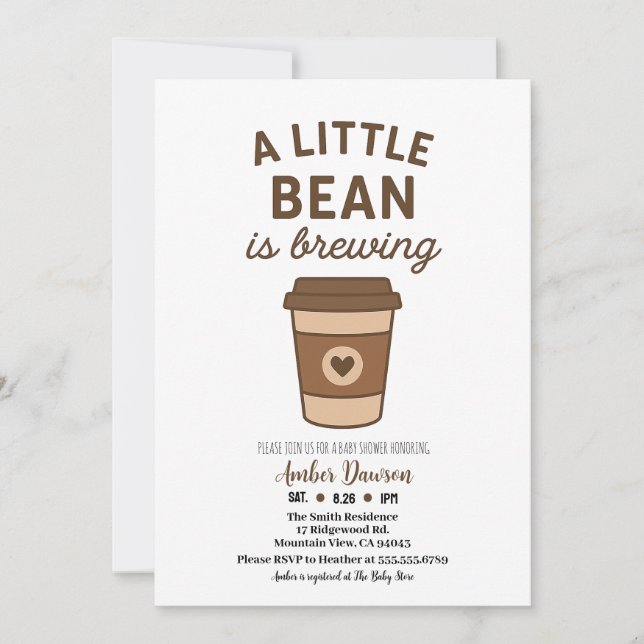 Faire-part Cute Brown & White Neutral Coffee Bean Baby Shower (Devant)