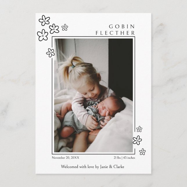 Faire-part Cute Flower Doodle Newborn Photo Birth  (Devant)