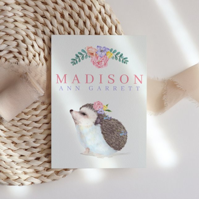 Faire-part Cute Hedgehog rose bébé fille photo naissance (Créateur téléchargé)