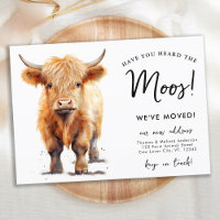 Cute Highland Cow Nous avons déménagé Nouvelle Adr