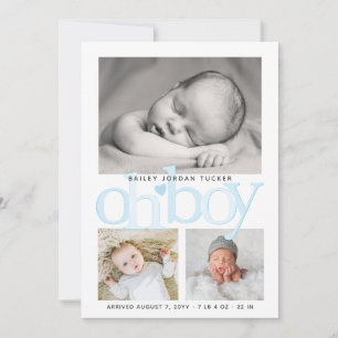 Faire-part Cute Oh Boy Blue Heart Collage Photo Naissance