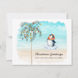Faire-part Cute Penguin Beach Scène Famille Vacances Déménage