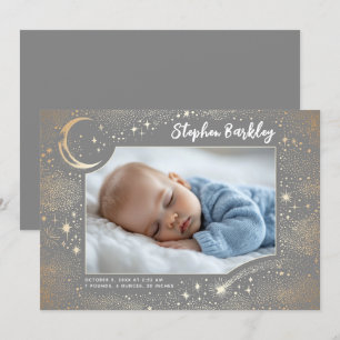 Faire-part Cute Stars Lune Celestial Nouveau-né Photo Naissan
