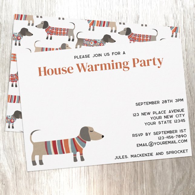 Faire-part Dachshund Dog House Fête de Réchauffement (Fun dachshund wiener sausage dog house warming party invitation)