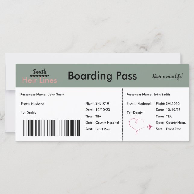Faire-part d'adoption de la carte d'embarquement N (Devant)
