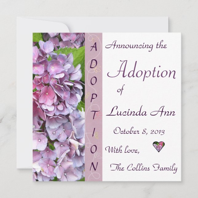 Faire-part d'adoption d'Hydrangea violet (Devant)