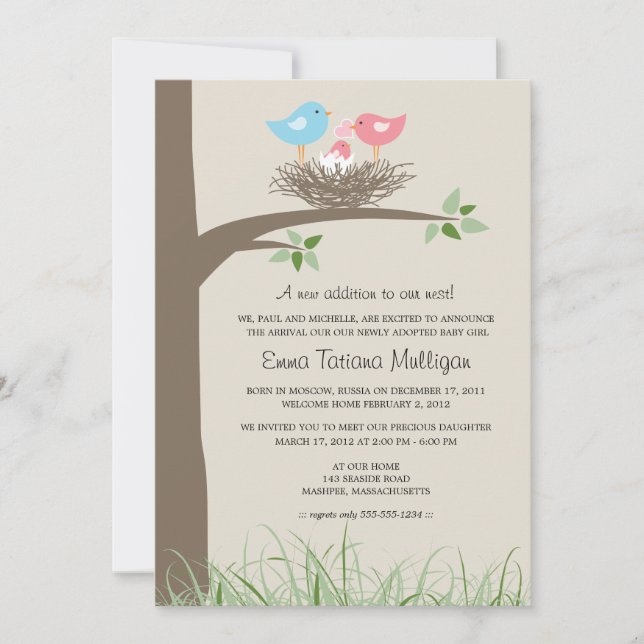 Faire-part d'adoption Nid d'oiseau (Devant)