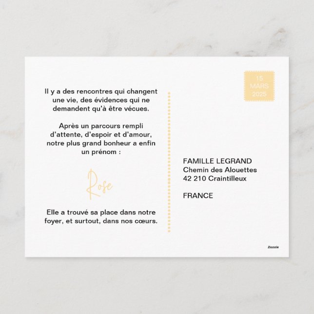 Faire-Part d'adoption "Rose" (Dos)