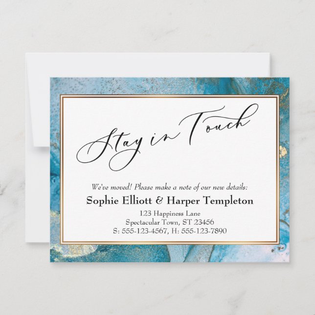 Faire-part d'adresse Blue and Gold (Devant)