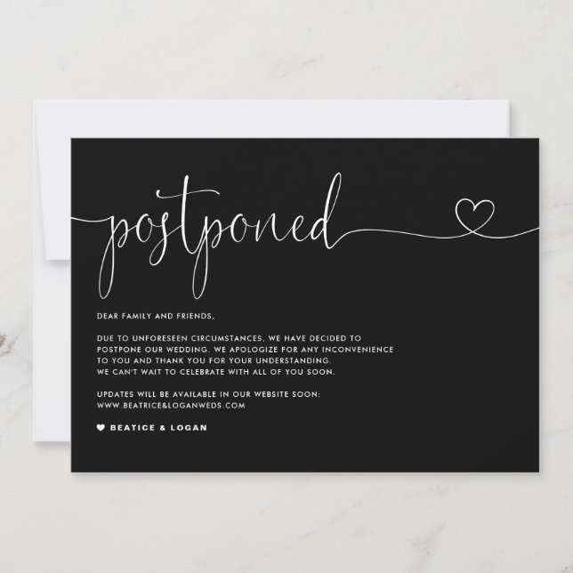 Faire-part Dainty Script Black Mariage Postponction (Devant)