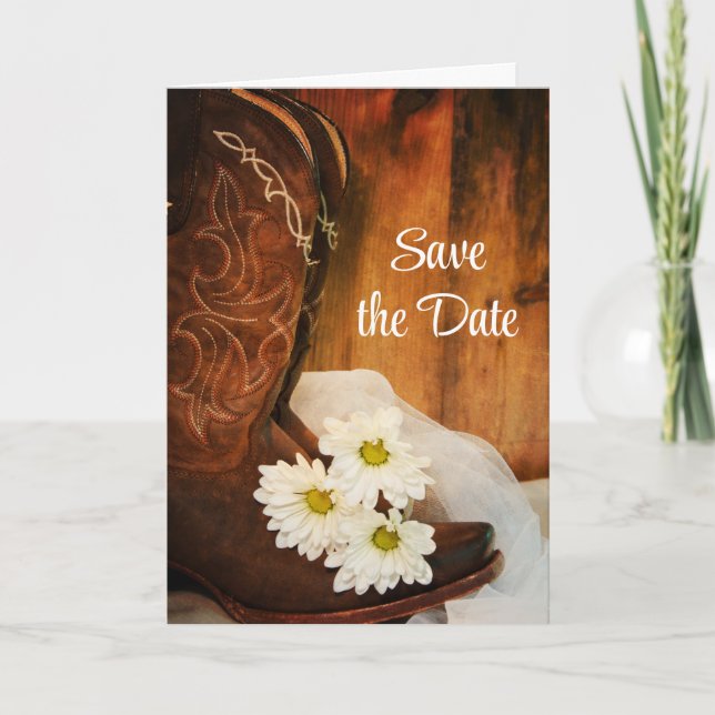 Faire-part Daisies Cowboy Boots Western Wedding Enregistrer l (Devant)