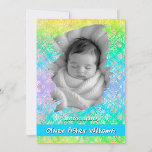 Faire-part [Damassé Arc-en-Ciel] Douces Pastels Naissance de 