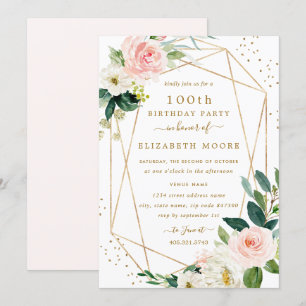 Faire-part d'anniversaire 100 ans Floral Gold Blus