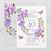 Faire-part d'anniversaire 40 ans Ruban de Rose Vio