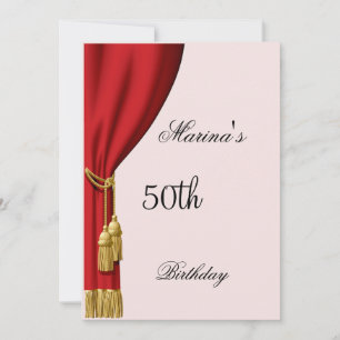 Faire-part d'anniversaire avec rideau rouge et sau