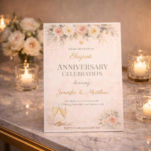 Faire-part d'anniversaire floral en or rose