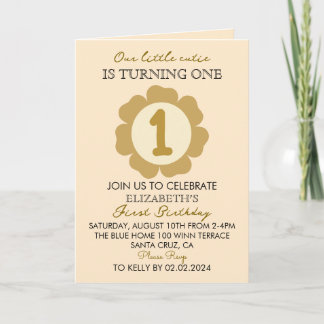 Faire-part de 1er anniversaire Little Cutie Gold F