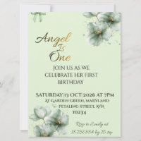Faire-part de 1er anniversaire minimaliste vert sa