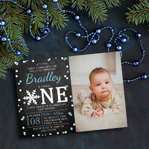 Faire-part de 1er anniversaire Snowflake Winter Ch