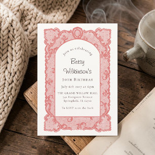 Faire-part de 70e anniversaire Dusty Rose avec arc