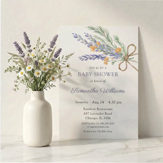 Faire-part de Baby Shower à l'aquarelle Fleur de L
