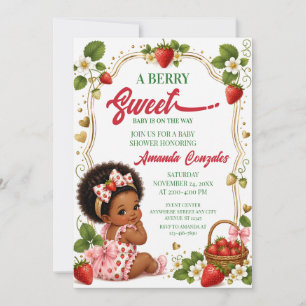 Faire-part de Baby Shower Afro Strawberry, Sucré a